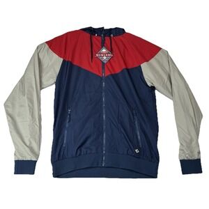 Burlebo Jacket Mens Small Blue Red Ripstop Full Zip Hooded Windbreaker NWT